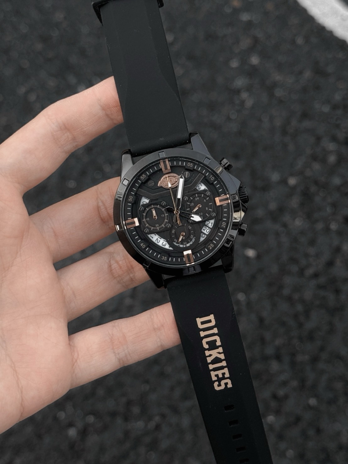 DICKIES 三眼 計時 石英機芯 腕錶 黑金
