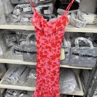 [S] KARL LAGERFELD BLOOM MULTI FLORAL CHIFFON MIDI DRESS, LD3CG749-XBM (SKL1358)