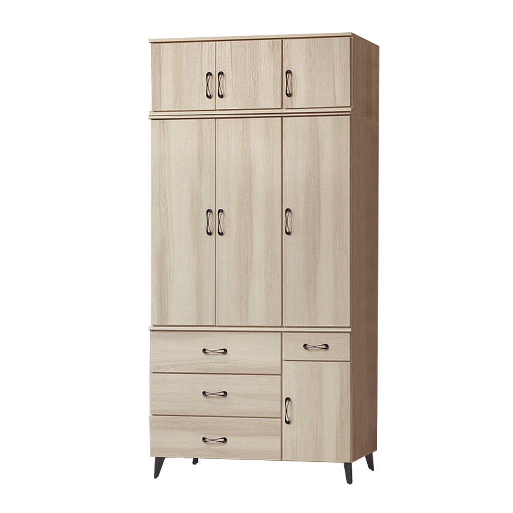 美娜4尺四門四抽加高型衣櫃(雙吊+棉被櫃)