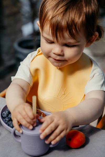 By Lille Vilde 矽膠圍兜兩入組 太陽款 鵝黃&深紫