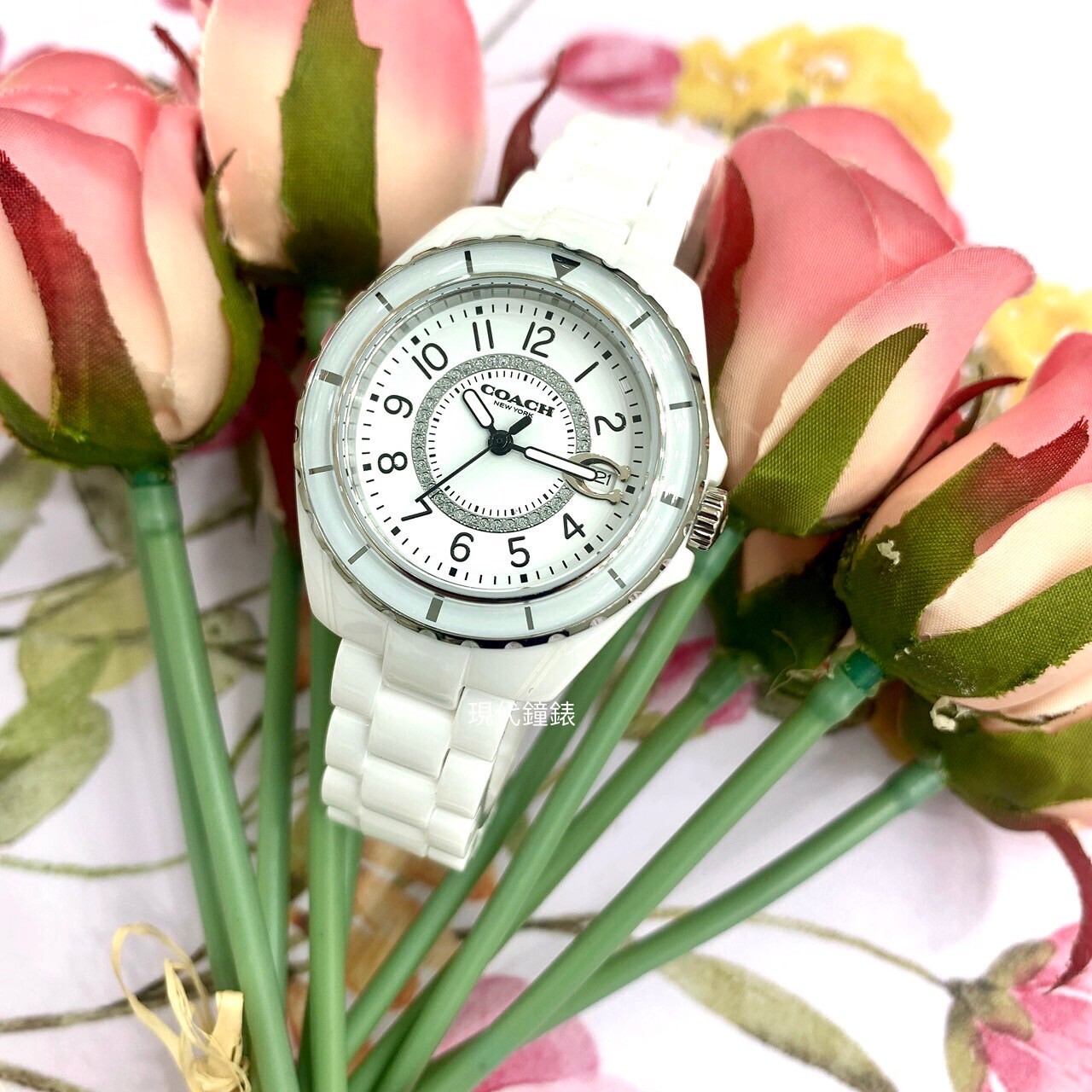 【Coach】小香風奢華晶鑽陶瓷腕錶 CO14503462 32mm 現代鐘錶