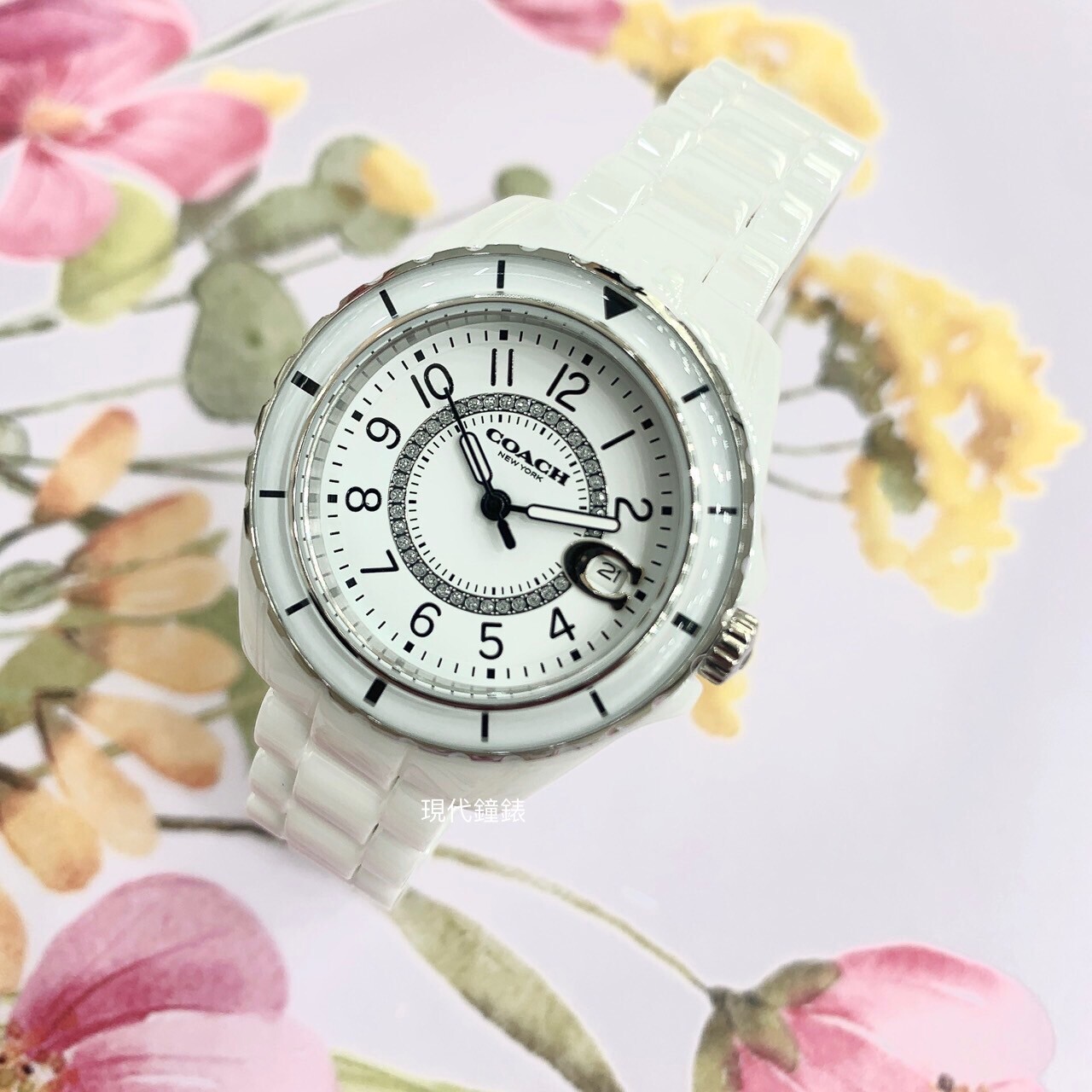 【Coach】小香風奢華晶鑽陶瓷腕錶 CO14503462 32mm 現代鐘錶