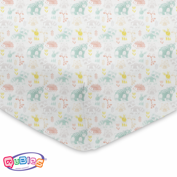 Qubies 純棉透氣嬰兒床包 動物森林