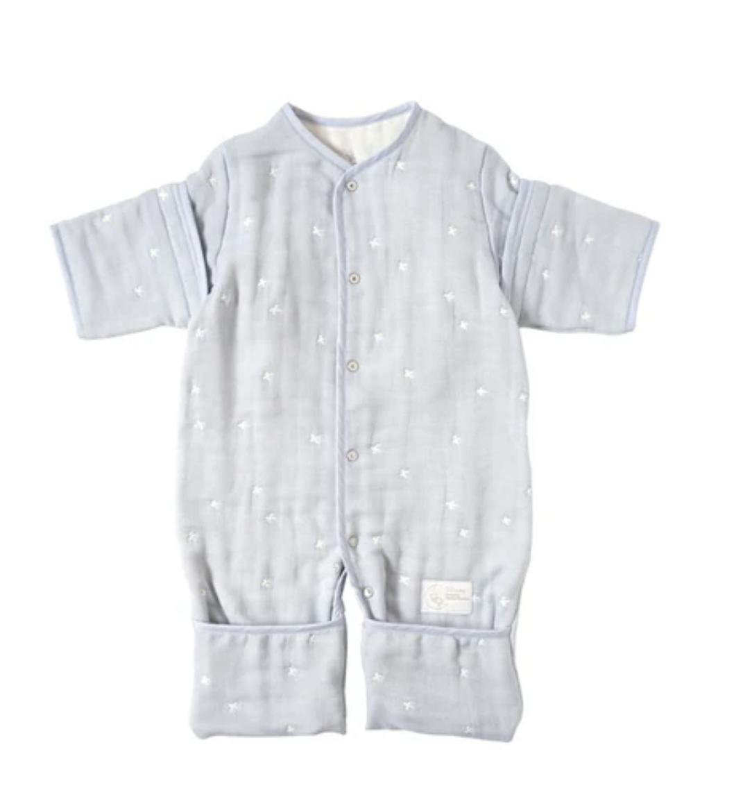 日本製 10Mois 六層紗多功能6way睡袍-淺藍色