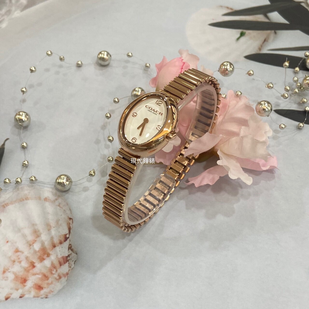【COACH】 橢圓簡約玫瑰金伸縮女錶CO14504572 23mm 現代鐘錶
