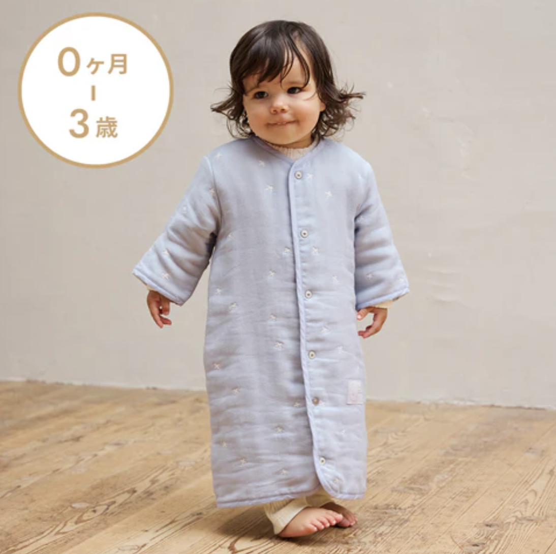 日本製 10Mois 六層紗多功能6way睡袍-嬰童版 0-3歲 淺藍色
