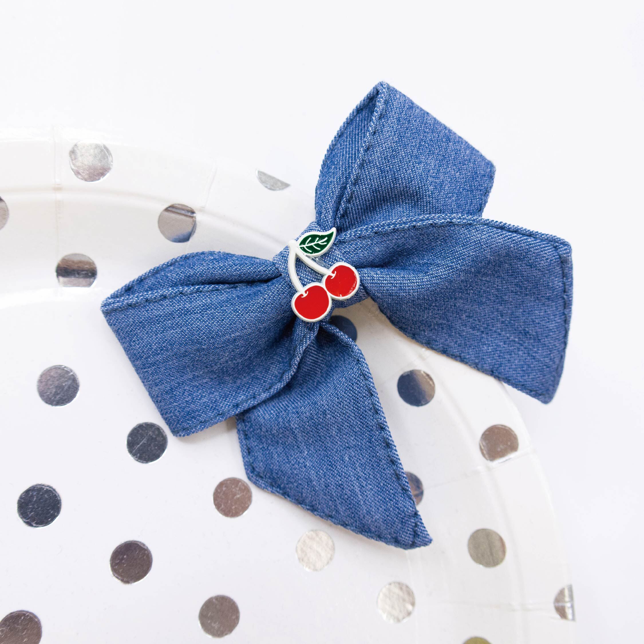 【AC50】櫻桃牛仔蝴蝶結鴨嘴夾