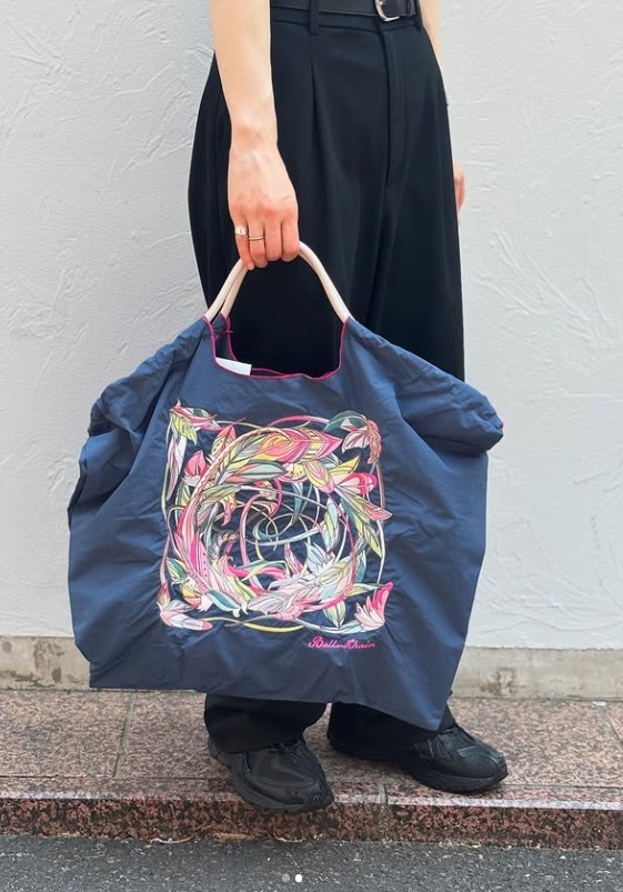 Ball＆Chain 刺繡環保購物袋 L號 - 藍 (30116432)