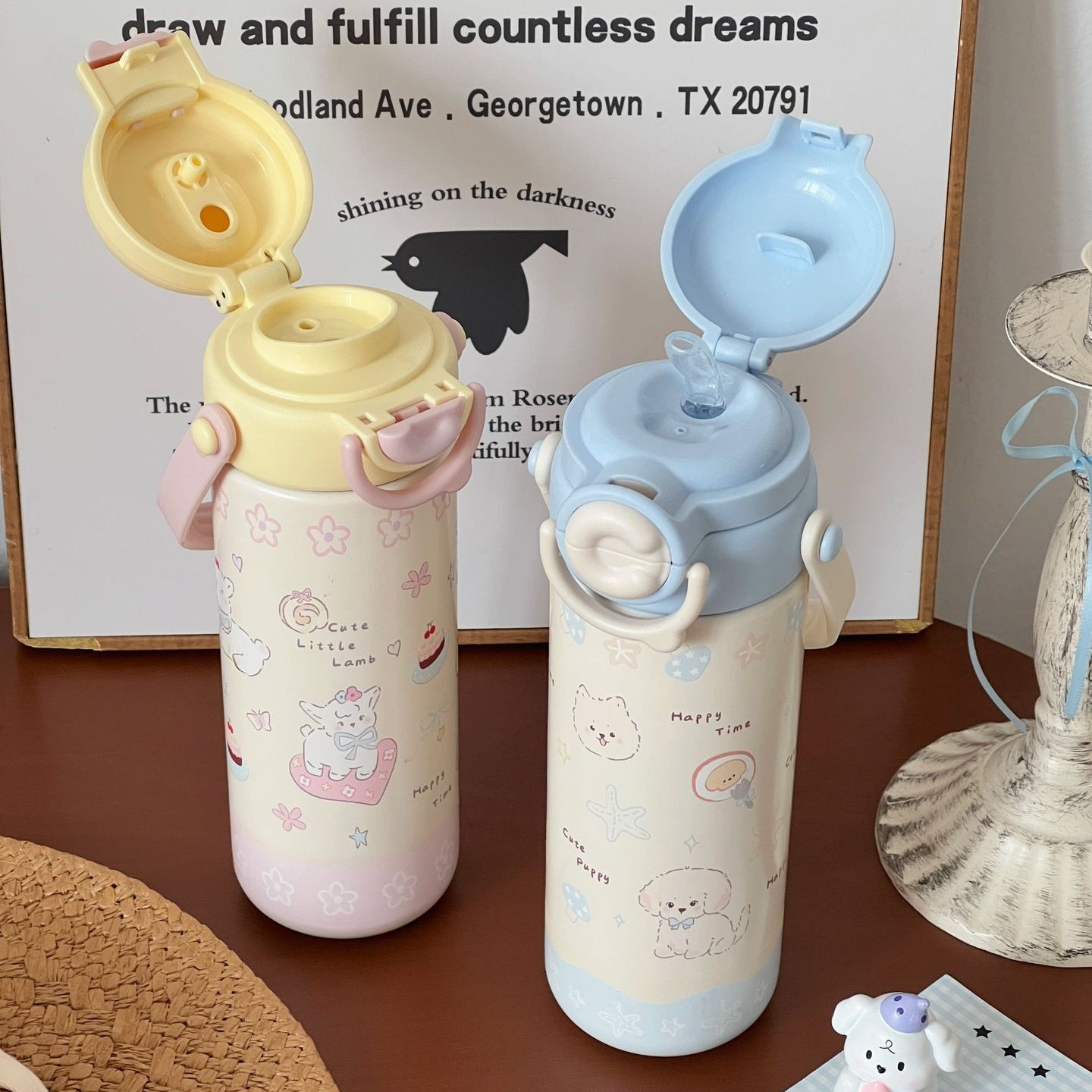 500ML Cream Double-Use Straw 304 Stainless Steel Thermal Bottle