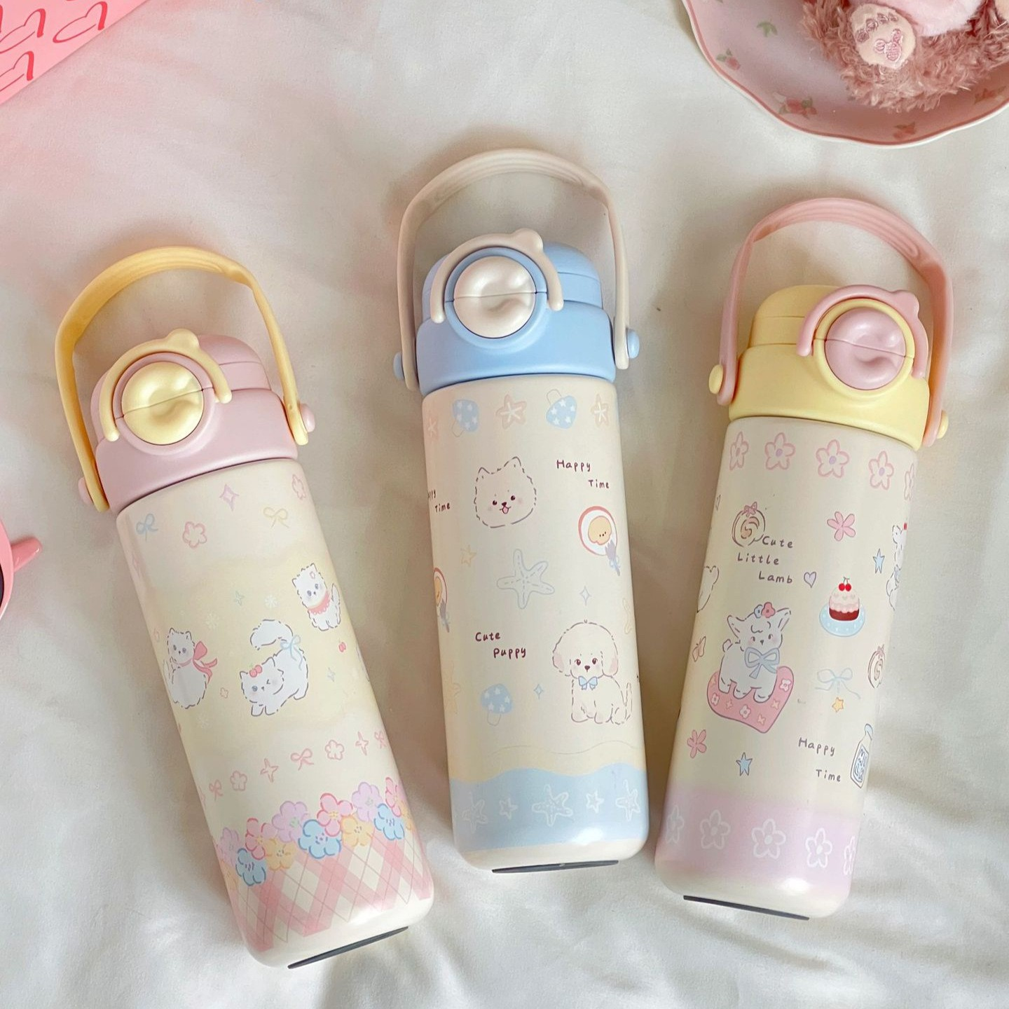 500ML Cream Double-Use Straw 304 Stainless Steel Thermal Bottle