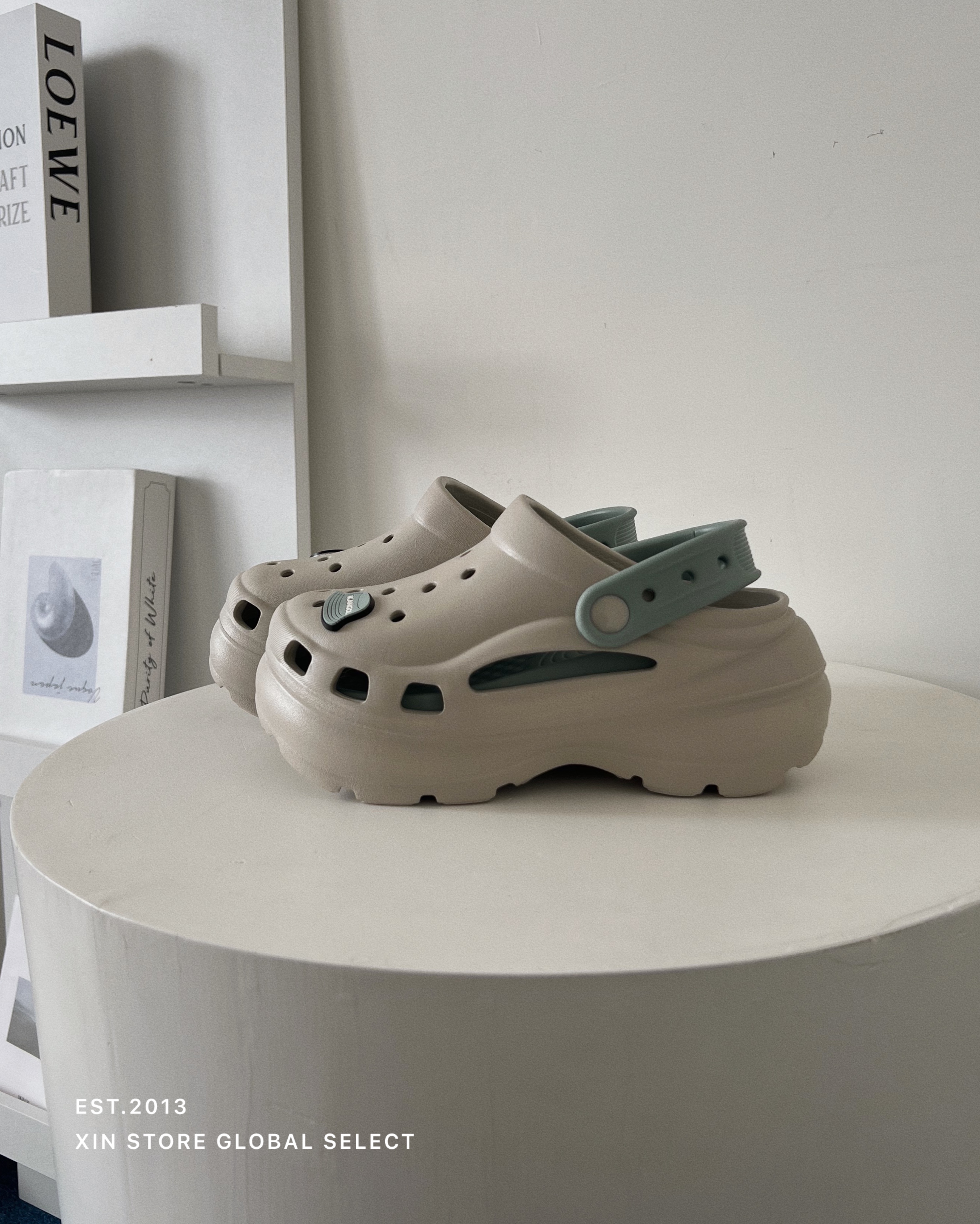 Kangol 撞色 增高 厚底 涼鞋 洞洞鞋 淺灰