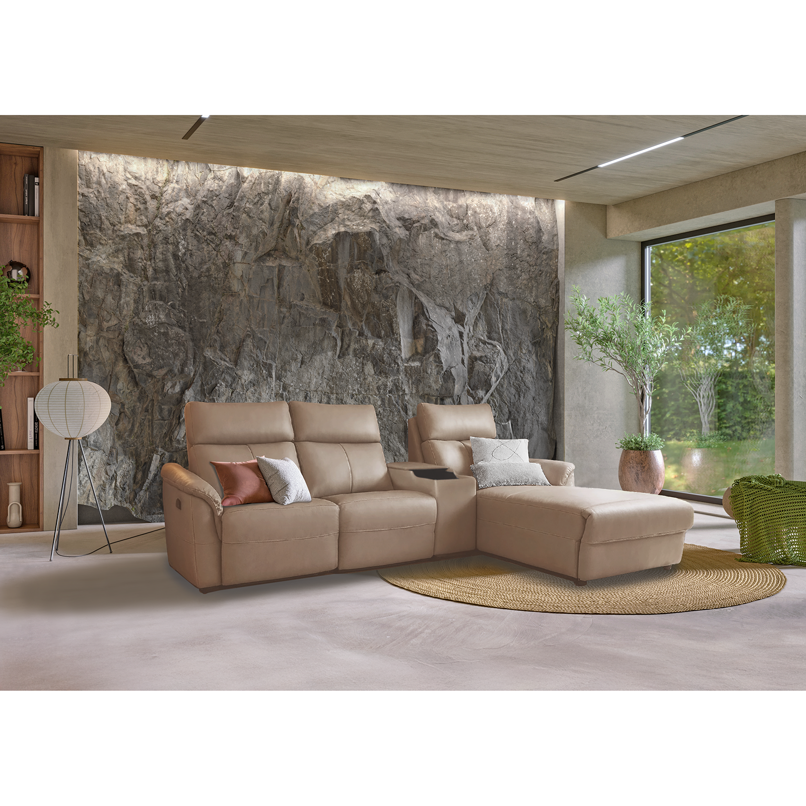 Dallas  L 型手動牛皮沙發 - 奶茶褐〔SF9550〕