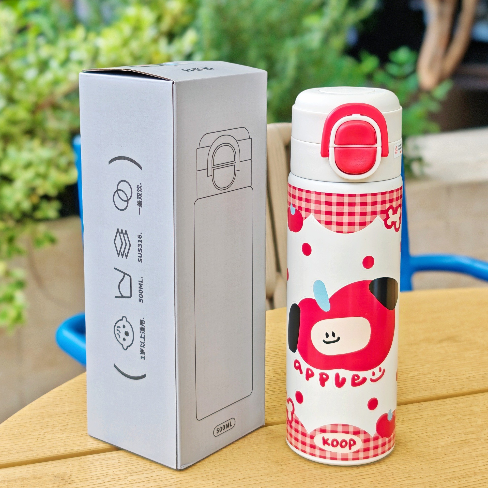 550ML Cartoon Dual-Use Flip Lid 316 Stainless Steel Thermal Bottle