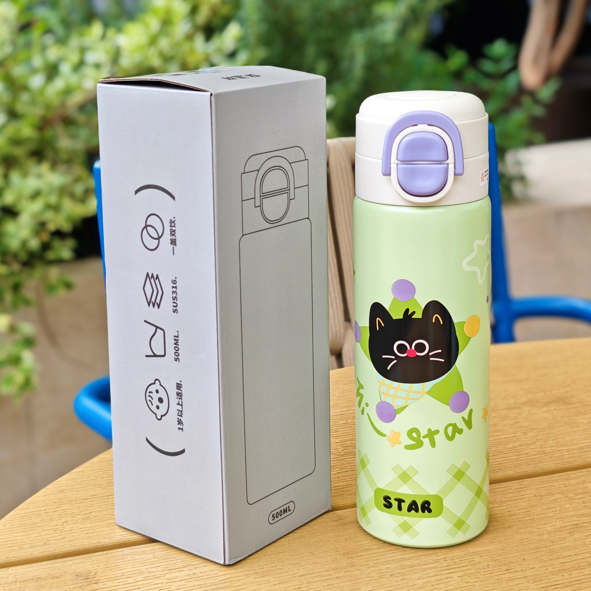 550ML Cartoon Dual-Use Flip Lid 316 Stainless Steel Thermal Bottle