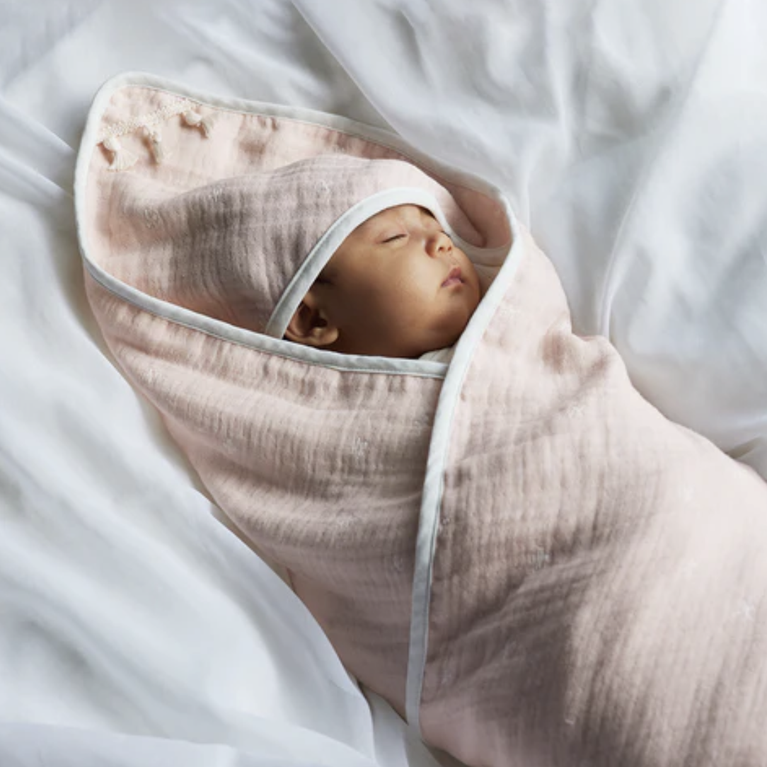 日本製 10mois 3重紗 棉質天絲嬰兒毯 抱被 -粉紅色