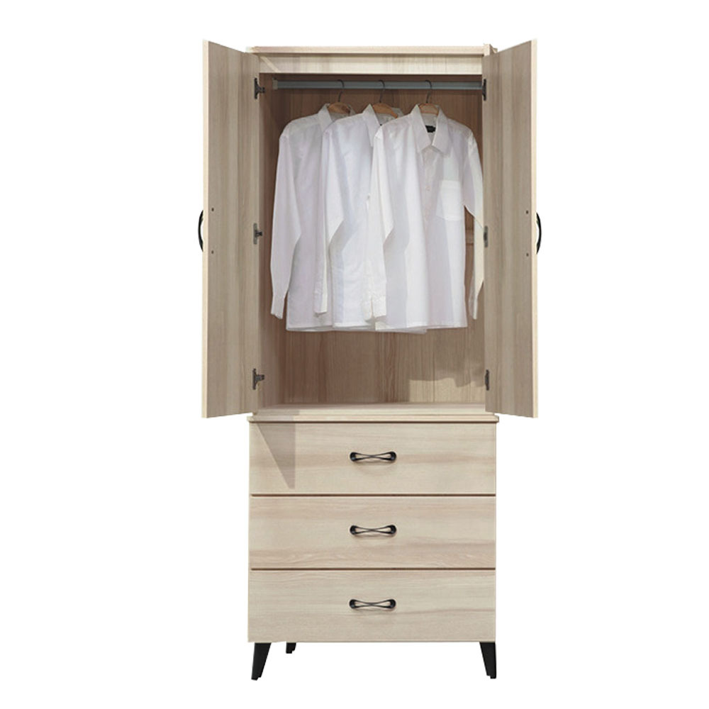 美娜2.7尺二門三抽衣櫃(單吊桿)