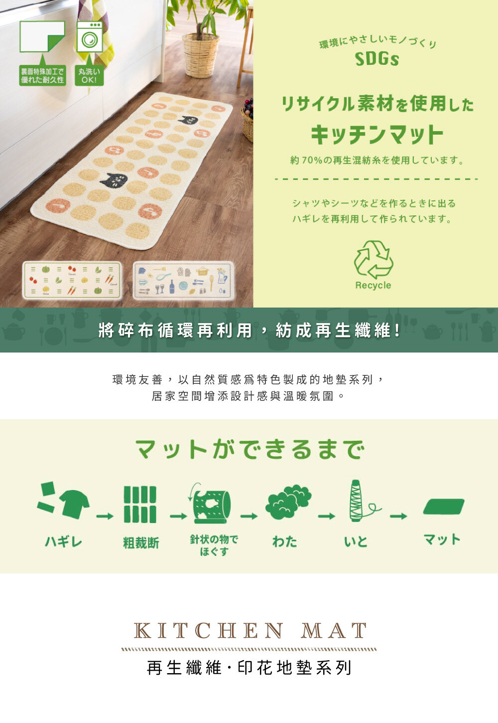 《oka》日本製再生印花廚房地墊 秋實之園 45cm×120cm