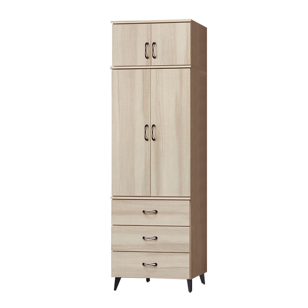 美娜2.7尺二門三抽加高型衣櫃(單吊+棉被櫃)