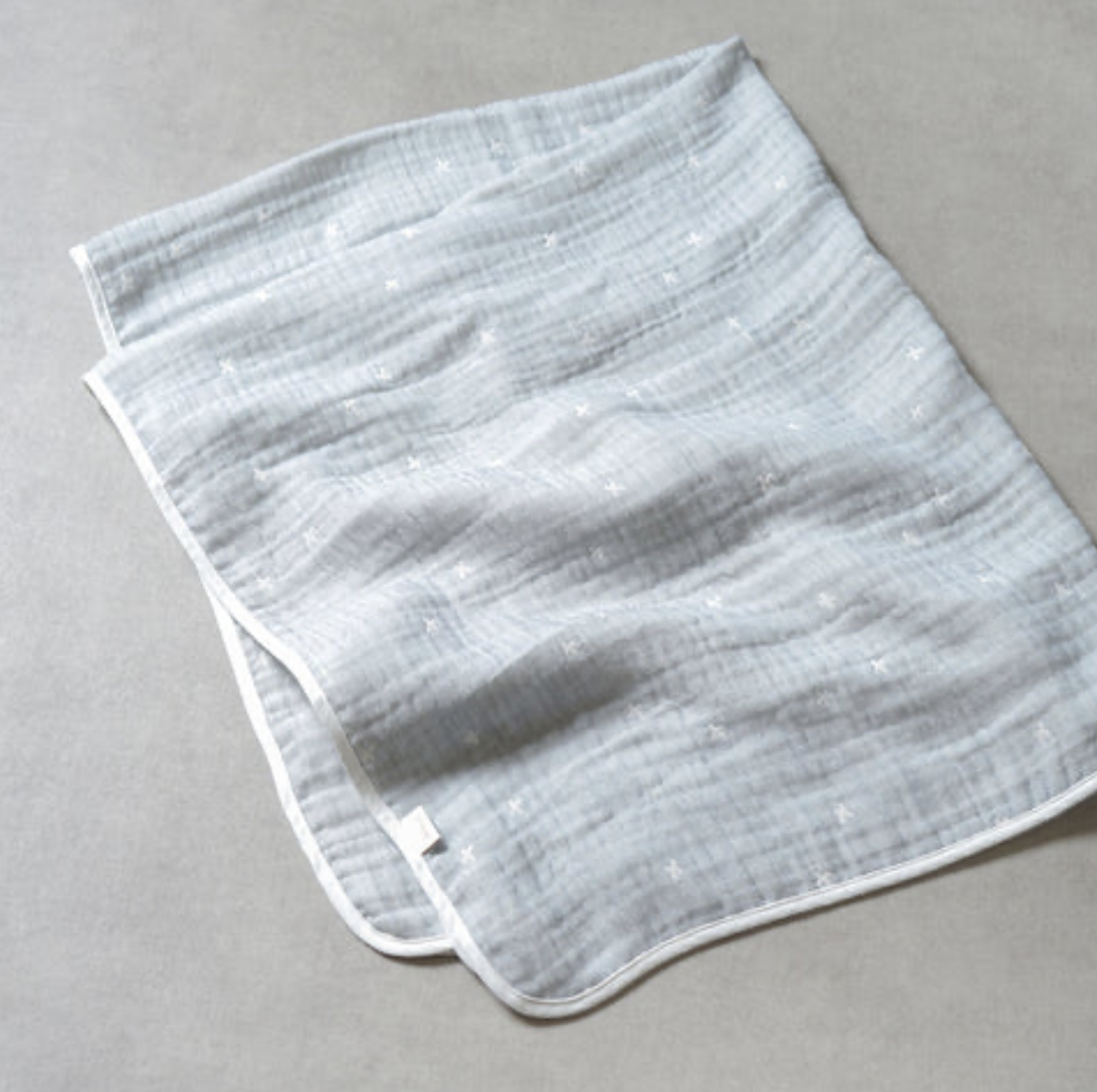 日本製 10mois 3重紗 棉質天絲嬰兒毯 抱被 -淺藍色