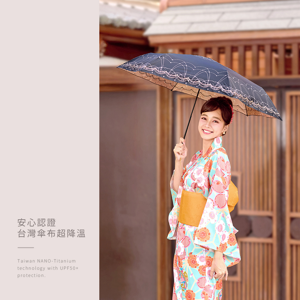 安心認證台灣傘布超降溫。Taiwan NANO-Titanium technology with UPF50+ protection.