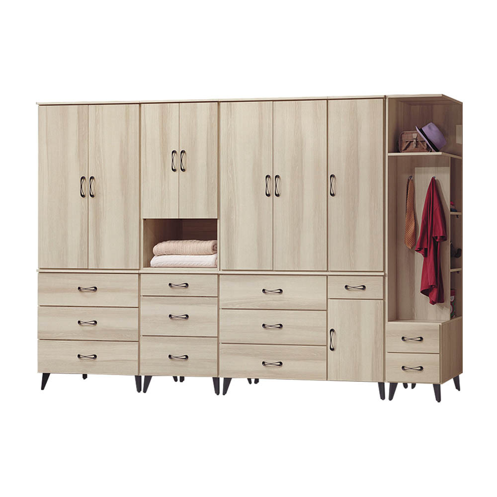 美娜10尺多功能收納衣櫃組合(單吊+二門三抽+雙吊+轉角衣櫃)