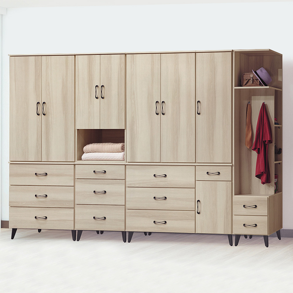 美娜10尺多功能收納衣櫃組合(單吊+二門三抽+雙吊+轉角衣櫃)