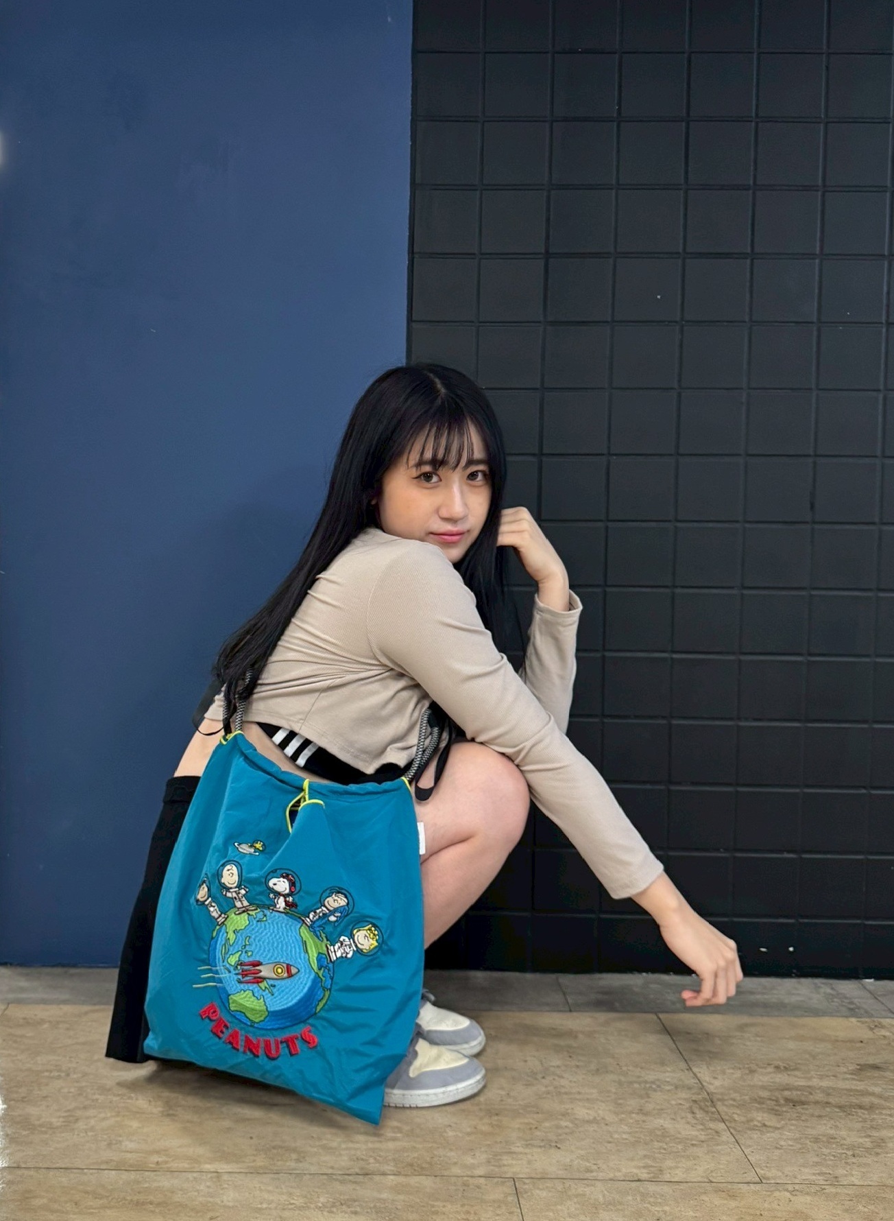 Ball＆Chain 刺繡環保購物袋 M號 - 藍 (32600367)