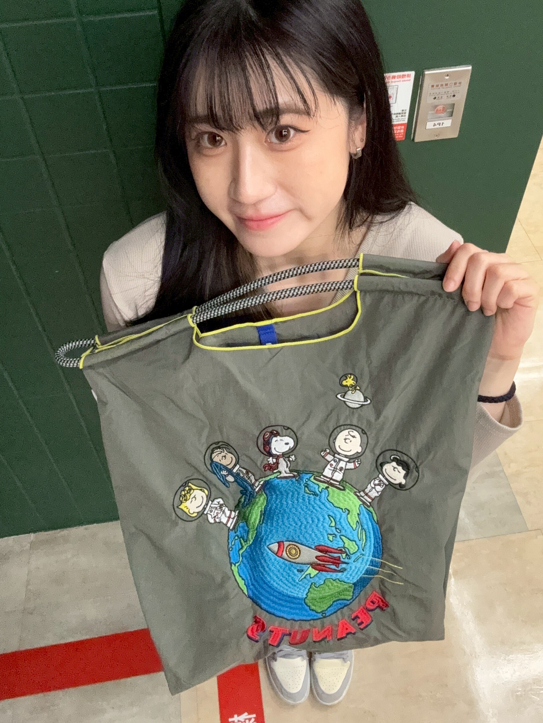 Ball＆Chain 刺繡環保購物袋 M號 - 橄欖綠 (32600361)