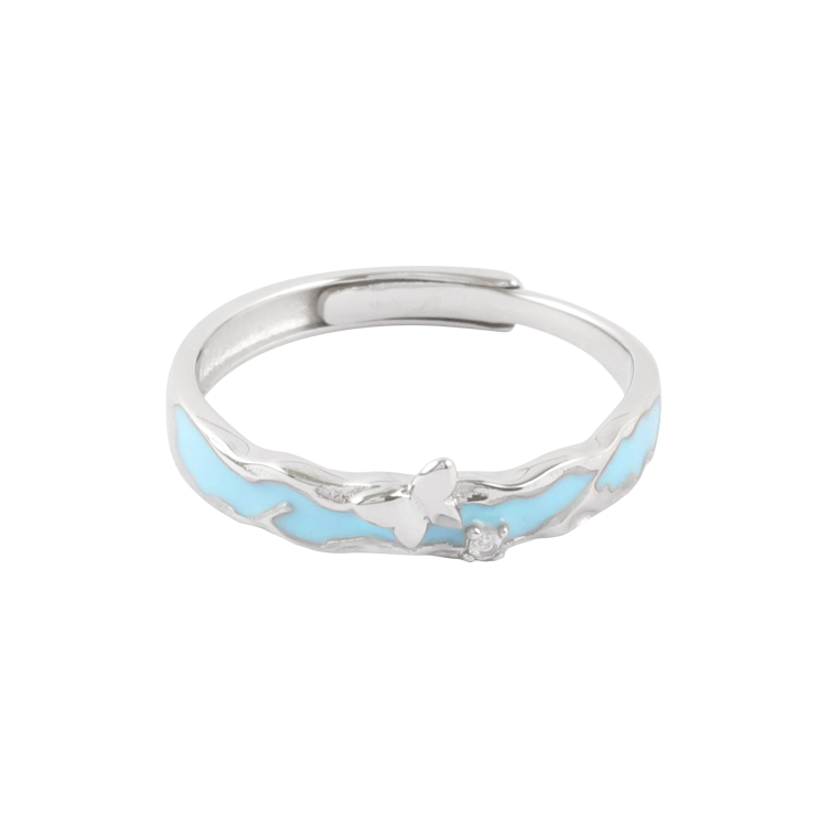 純銀對戒，情侶戒指 蝴蝶與鋯石映照心動瞬間；浪漫藍光點綴柔美氣息（4111女款）