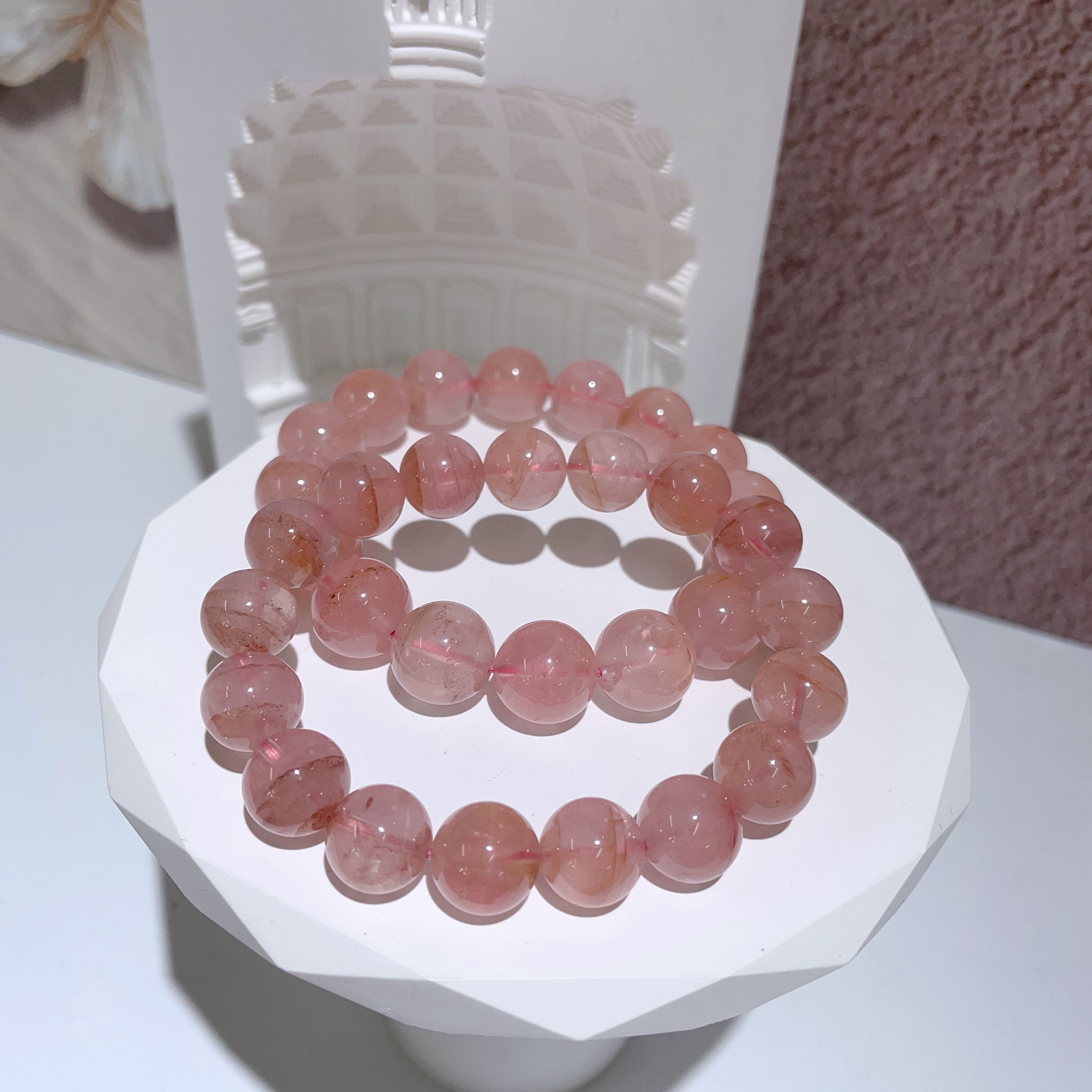 粉晶膠花共生手串