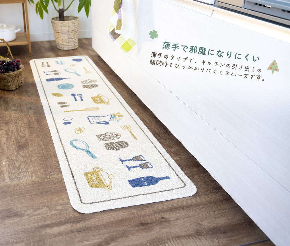 《oka》日本製再生印花廚房地墊-法式午香 ( 45cm寬 x 2尺寸 / 可機洗 / 厚4mm)