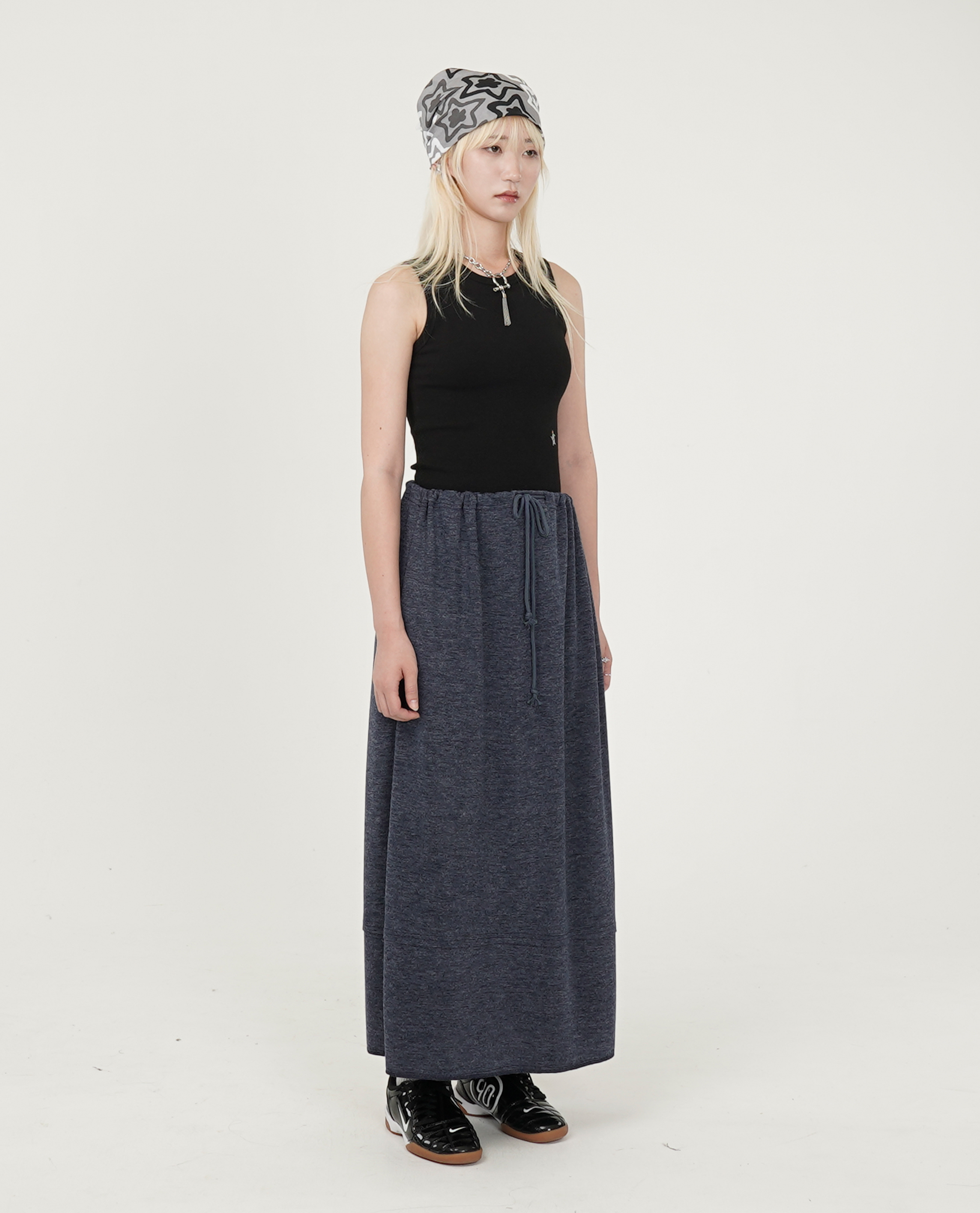 WEBHOUSE Twister Star Sweat Long Skirt (Navy) - 25SS