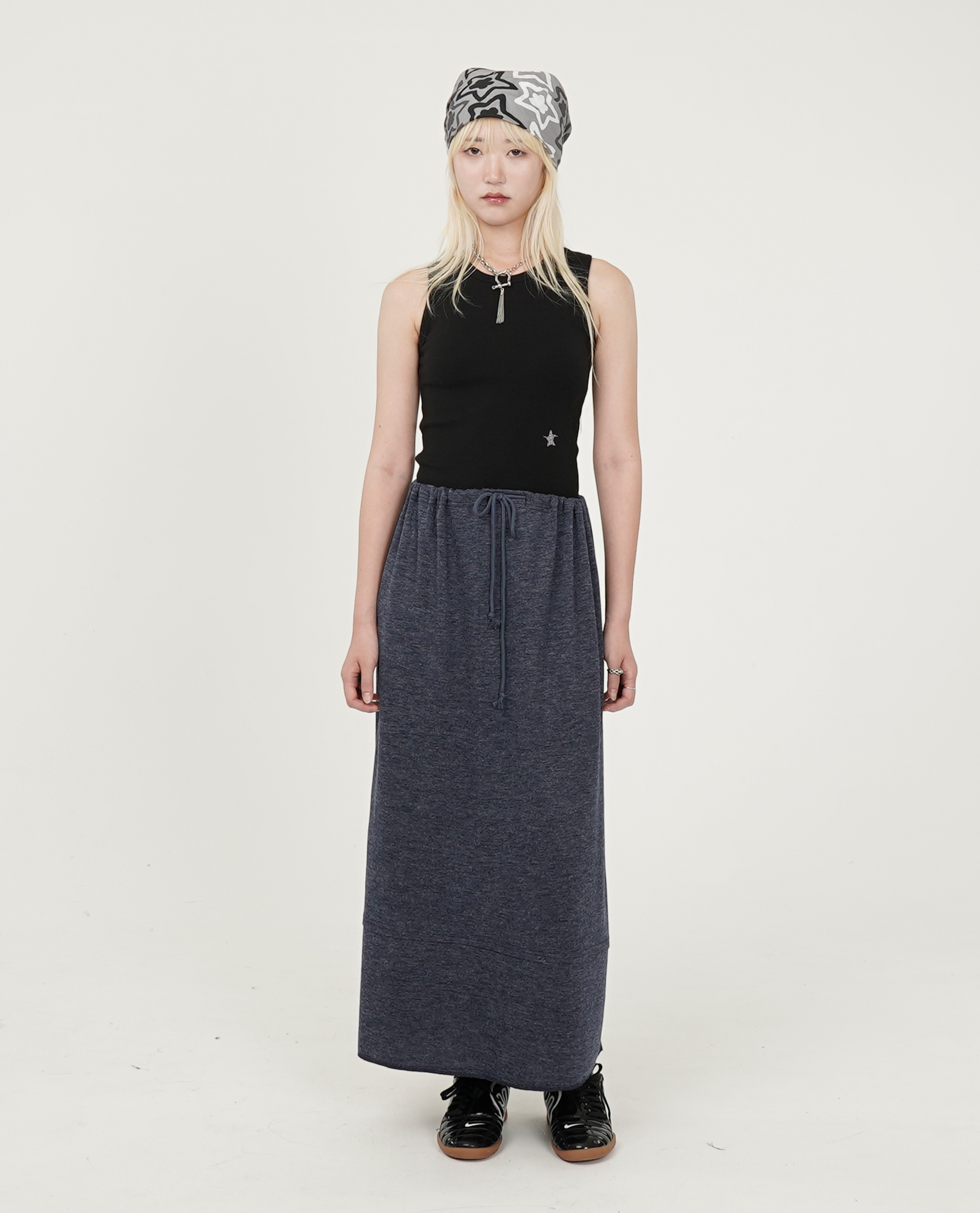 WEBHOUSE Twister Star Sweat Long Skirt (Navy) - 25SS