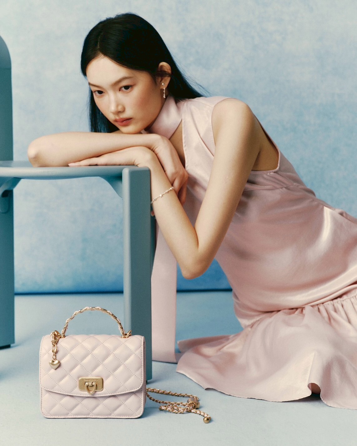 CHARLES & KEITH 小CK 七夕限定禮盒 菱格小方包 粉色 鍊條包 肩背包