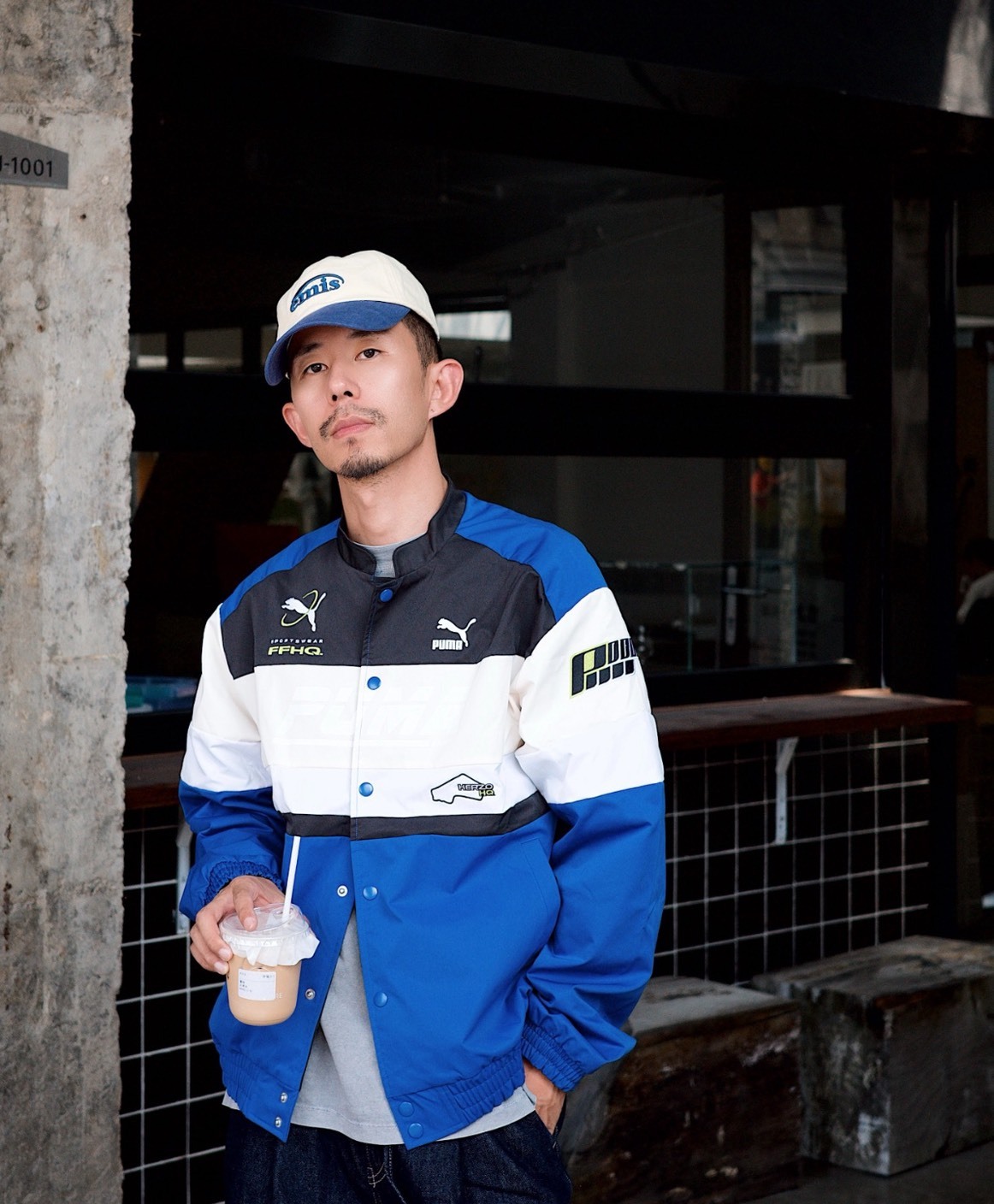 PUMA 彪馬 藍色 撞色設計 美式復古學院風運動立領夾克 男女同款 賽車外套 Aug25