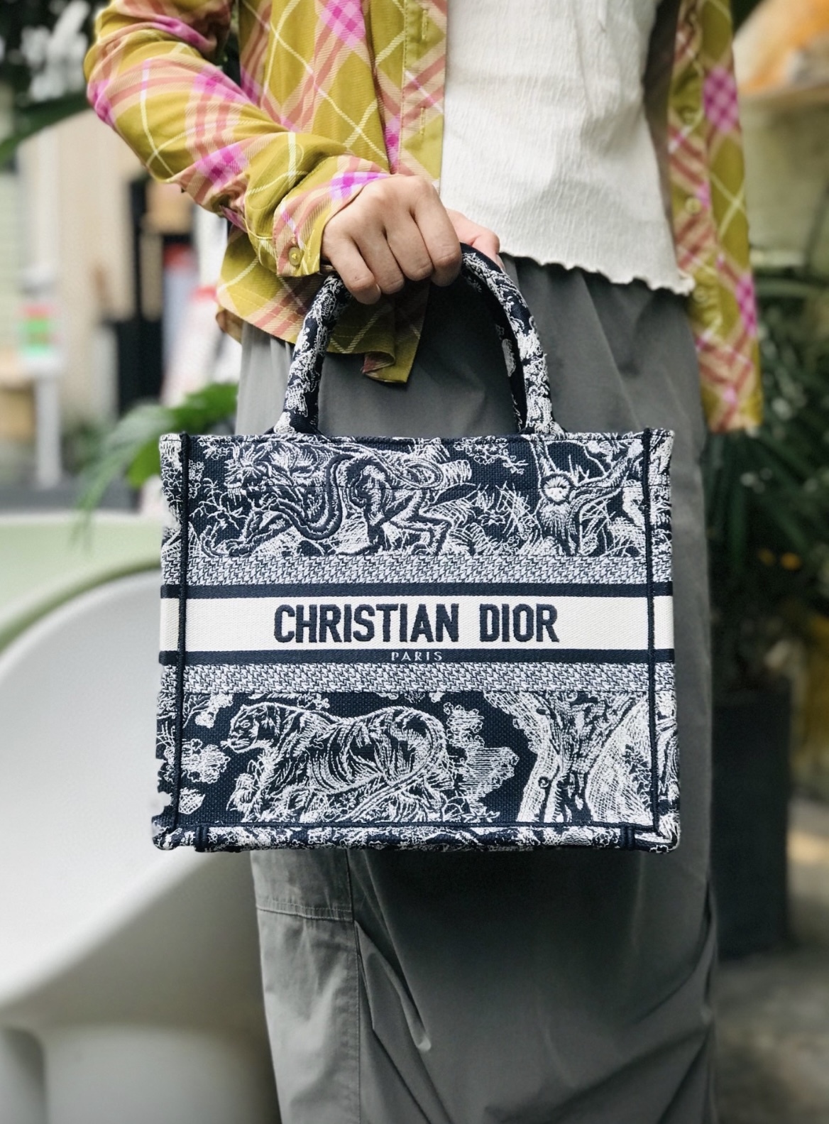 Dior Book Tote Bag 老虎圖案藍色 小號