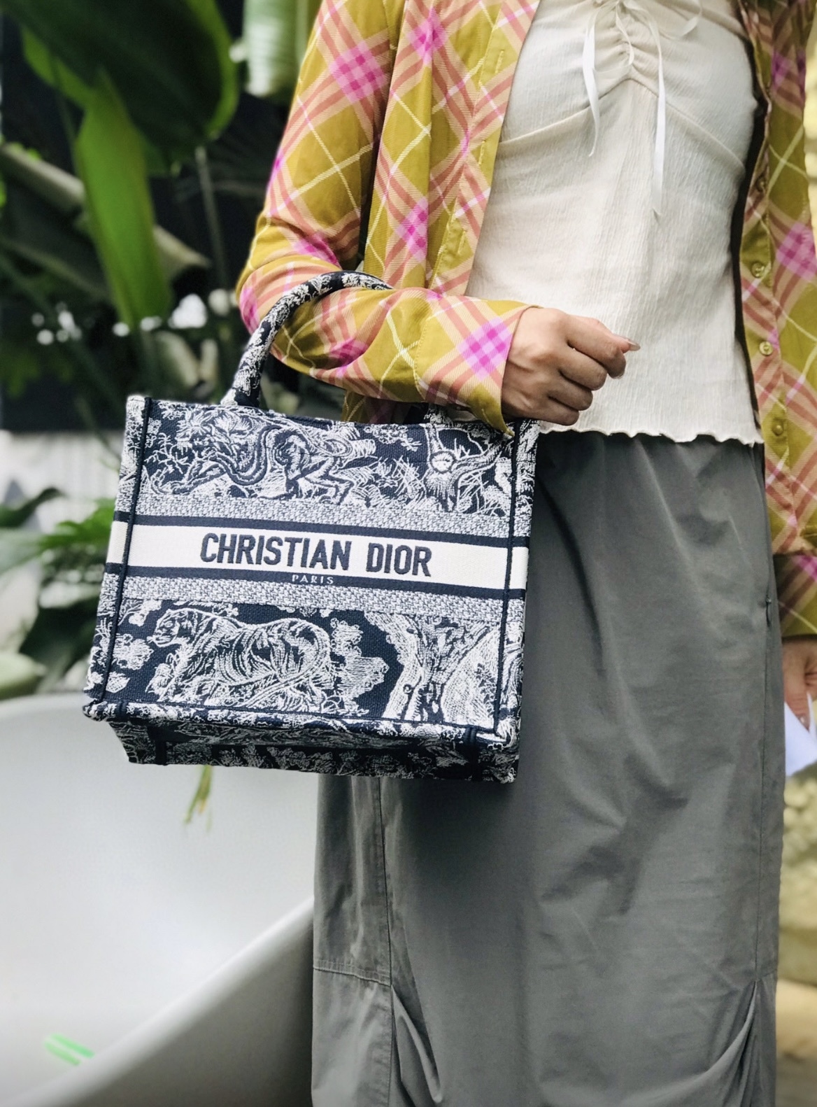 Dior Book Tote Bag 老虎圖案藍色 小號
