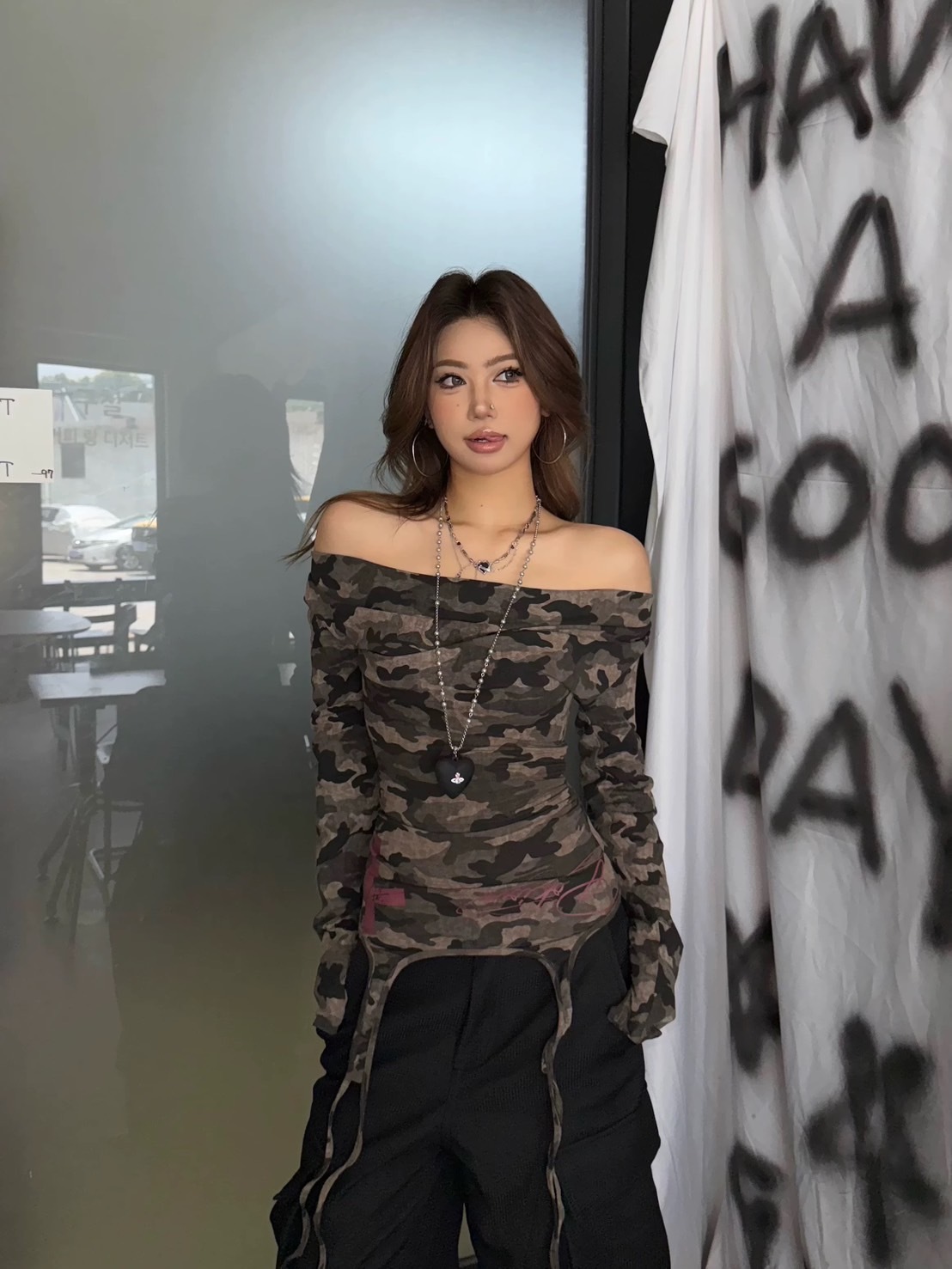 (GOAL) 美式迷彩兩穿吊帶上衣 一字肩吊帶 R9150