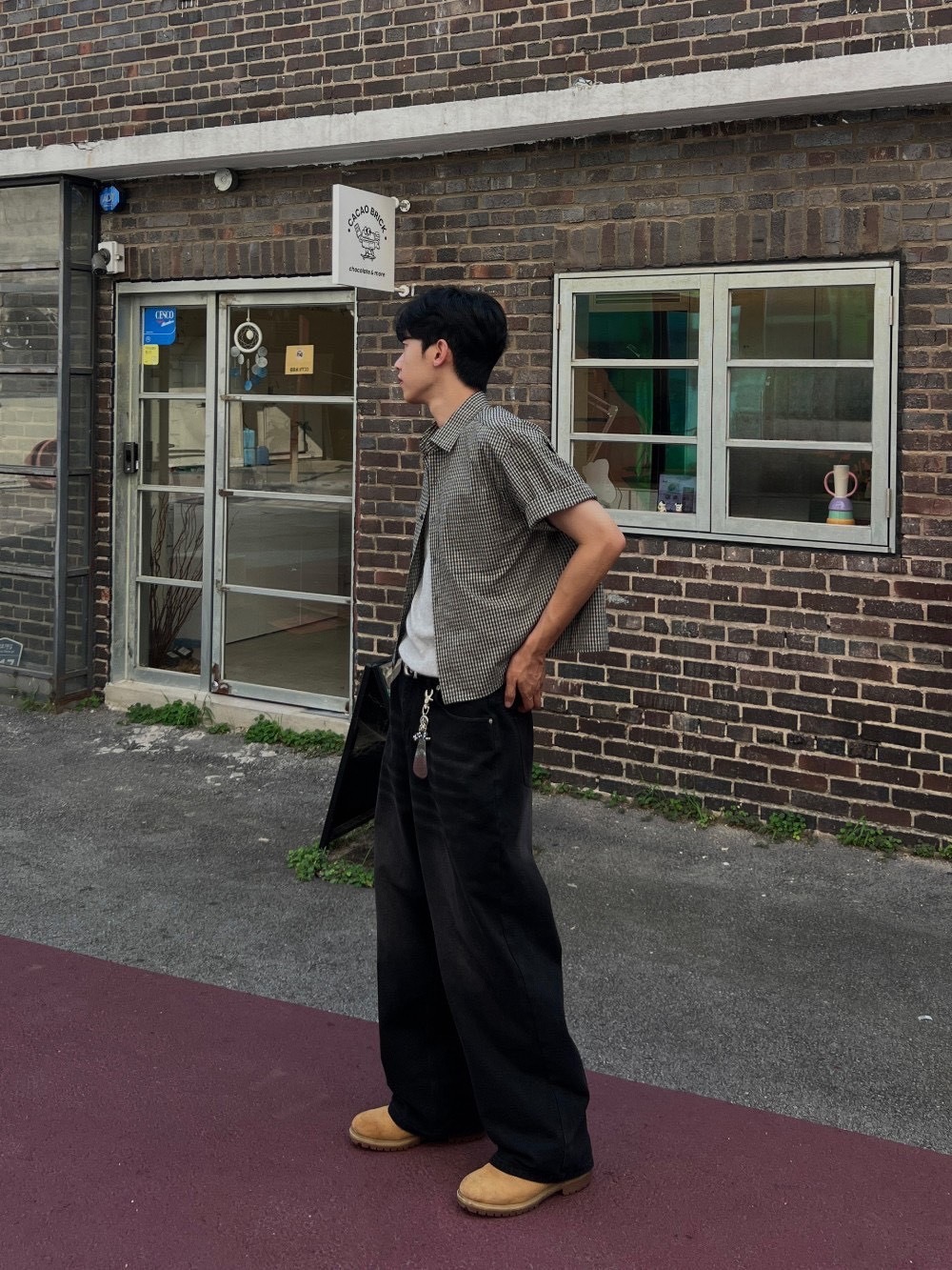 (GOAL) BOXY 韓國 細格子 口袋 寬鬆 短版 襯衫