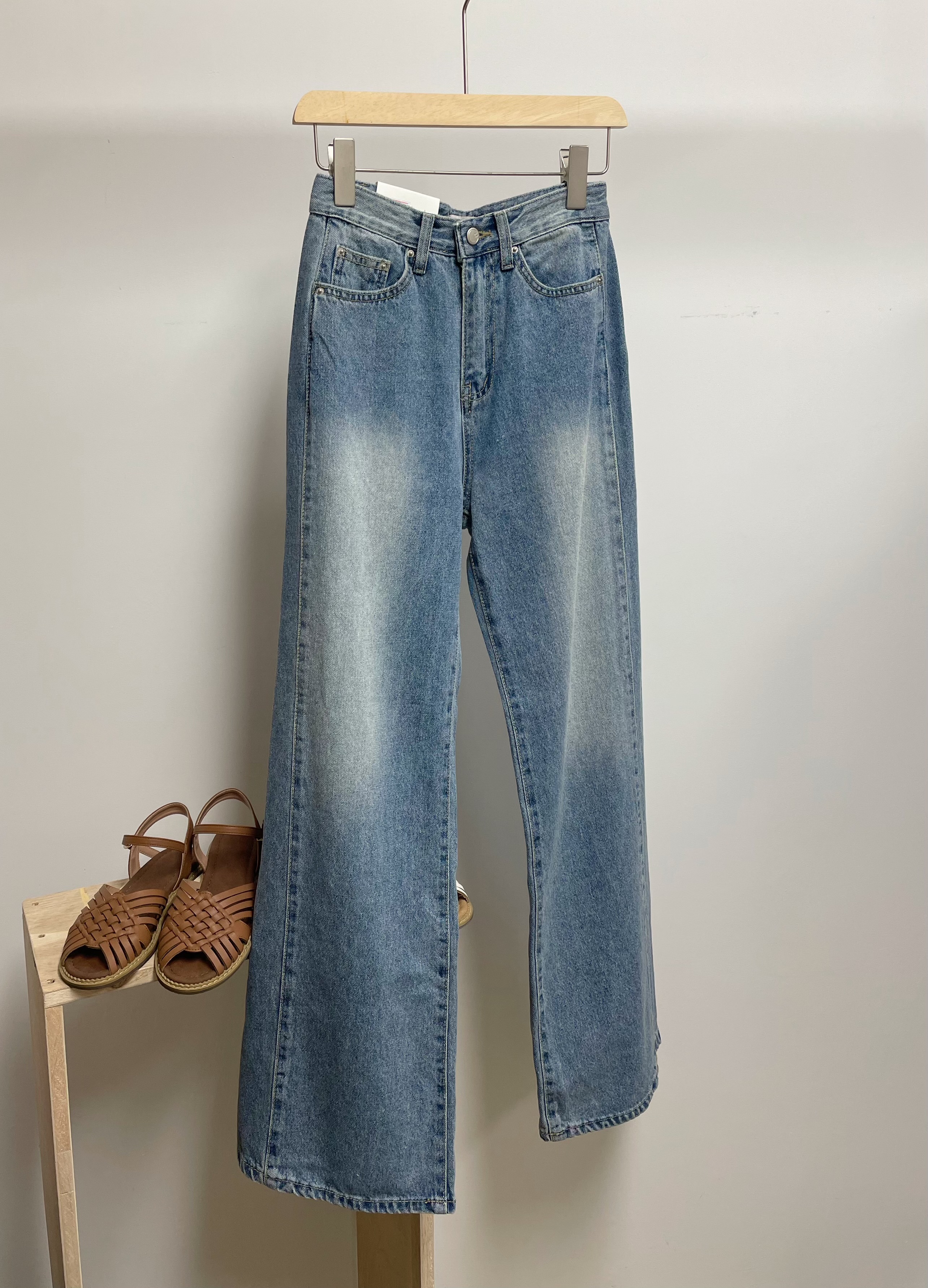 #228N514 Special~刷白洗水double斜車線牛仔褲