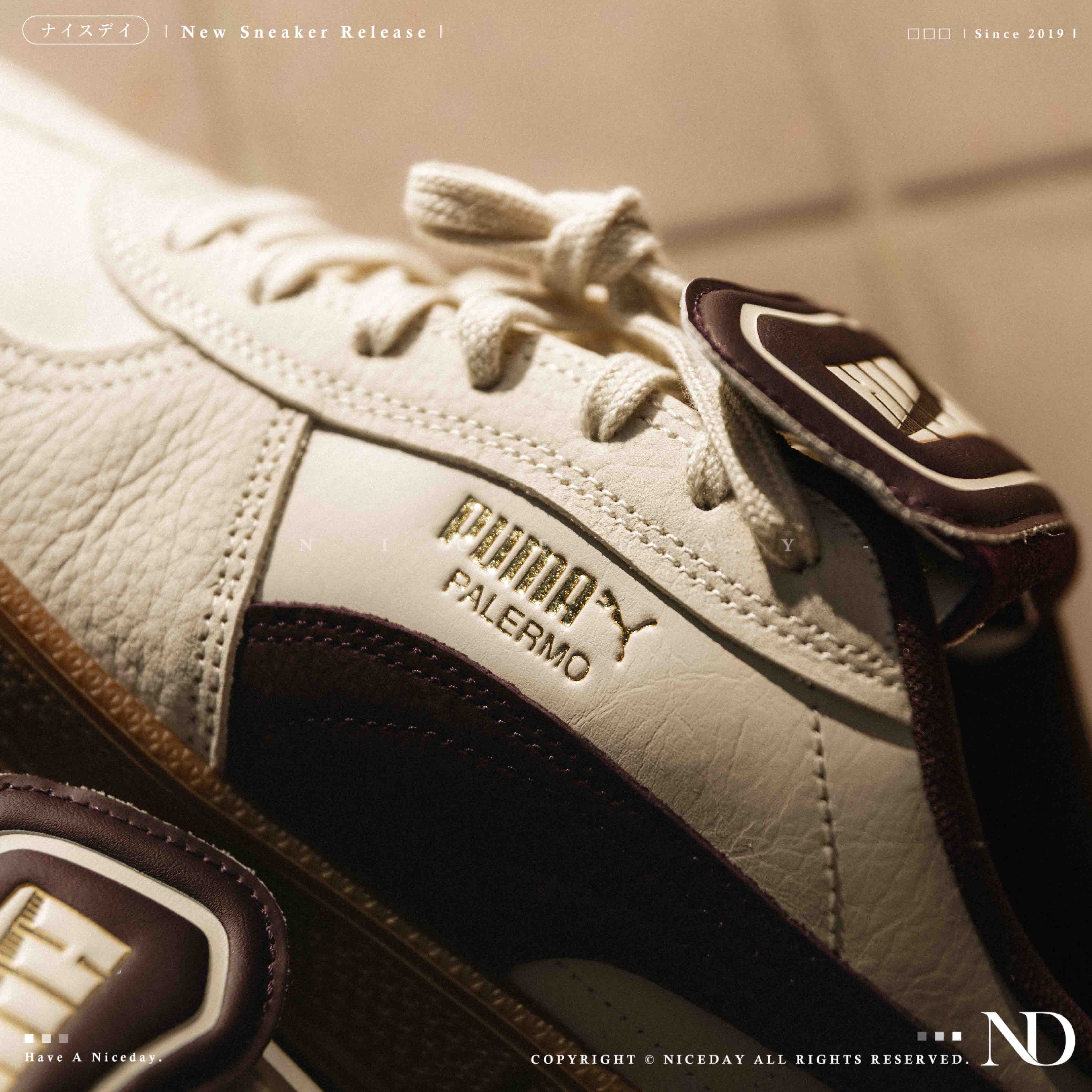 NICEDAY 現貨 PUMA Palermo Premium 米白 酒紅 翻蓋 復古 德訓鞋 情侶鞋 401744-04