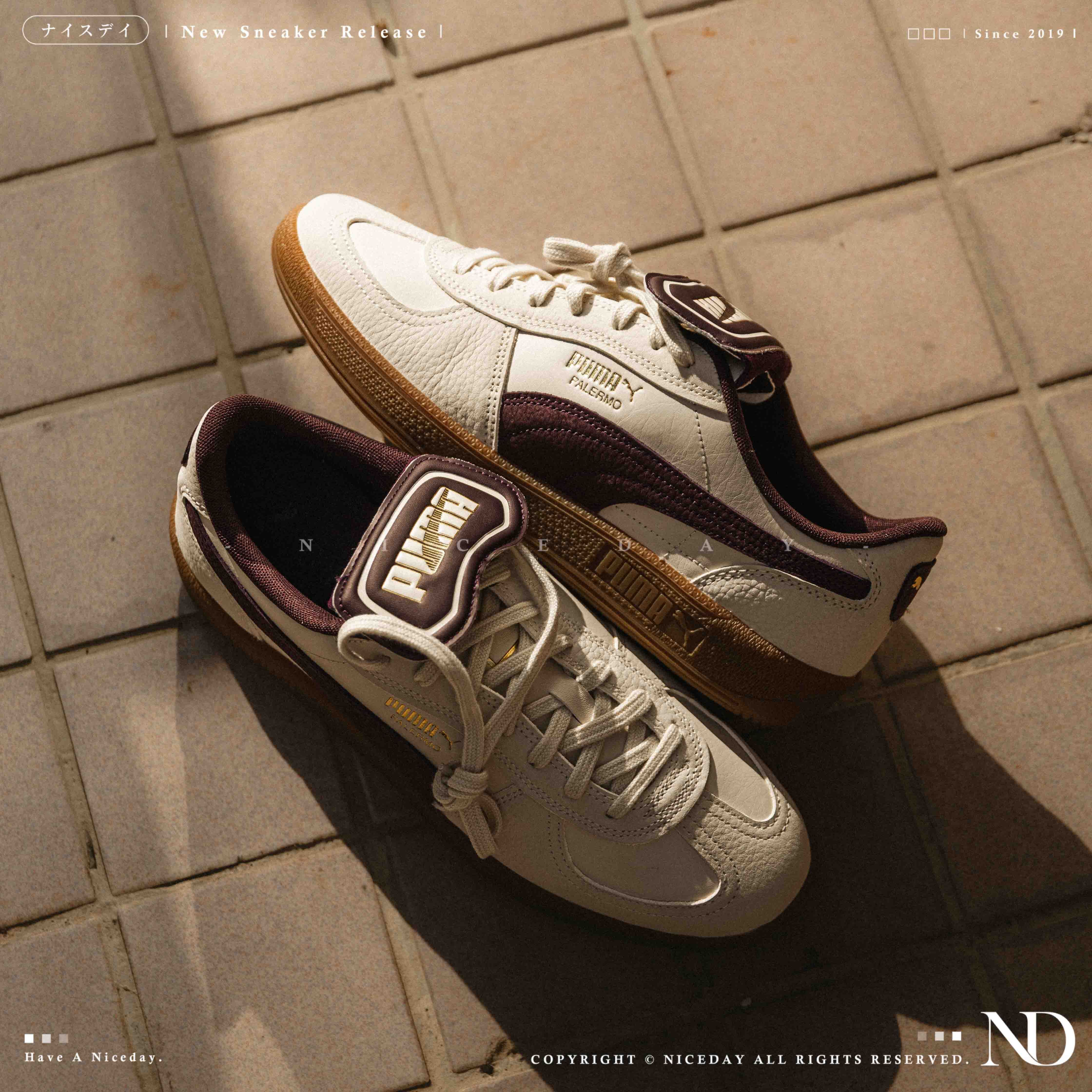 NICEDAY 現貨 PUMA Palermo Premium 米白 酒紅 翻蓋 復古 德訓鞋 情侶鞋 401744-04