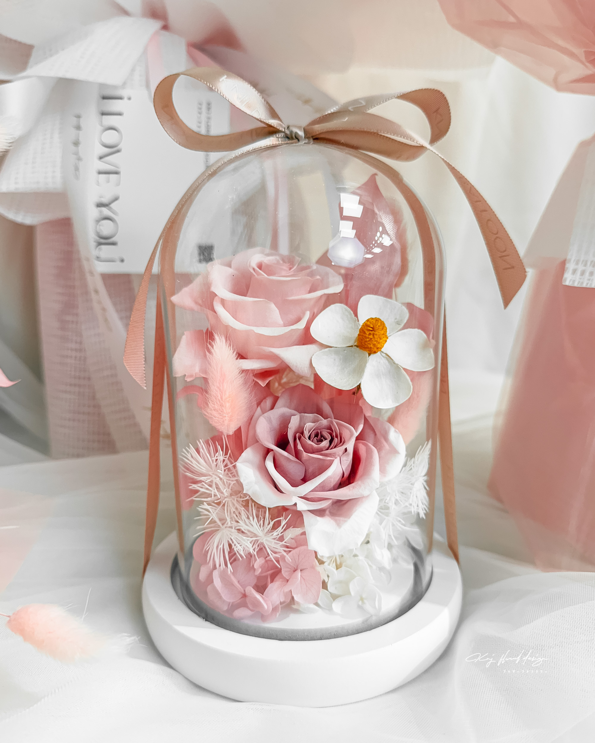 粉紅緋戀永生花玻璃燈盅