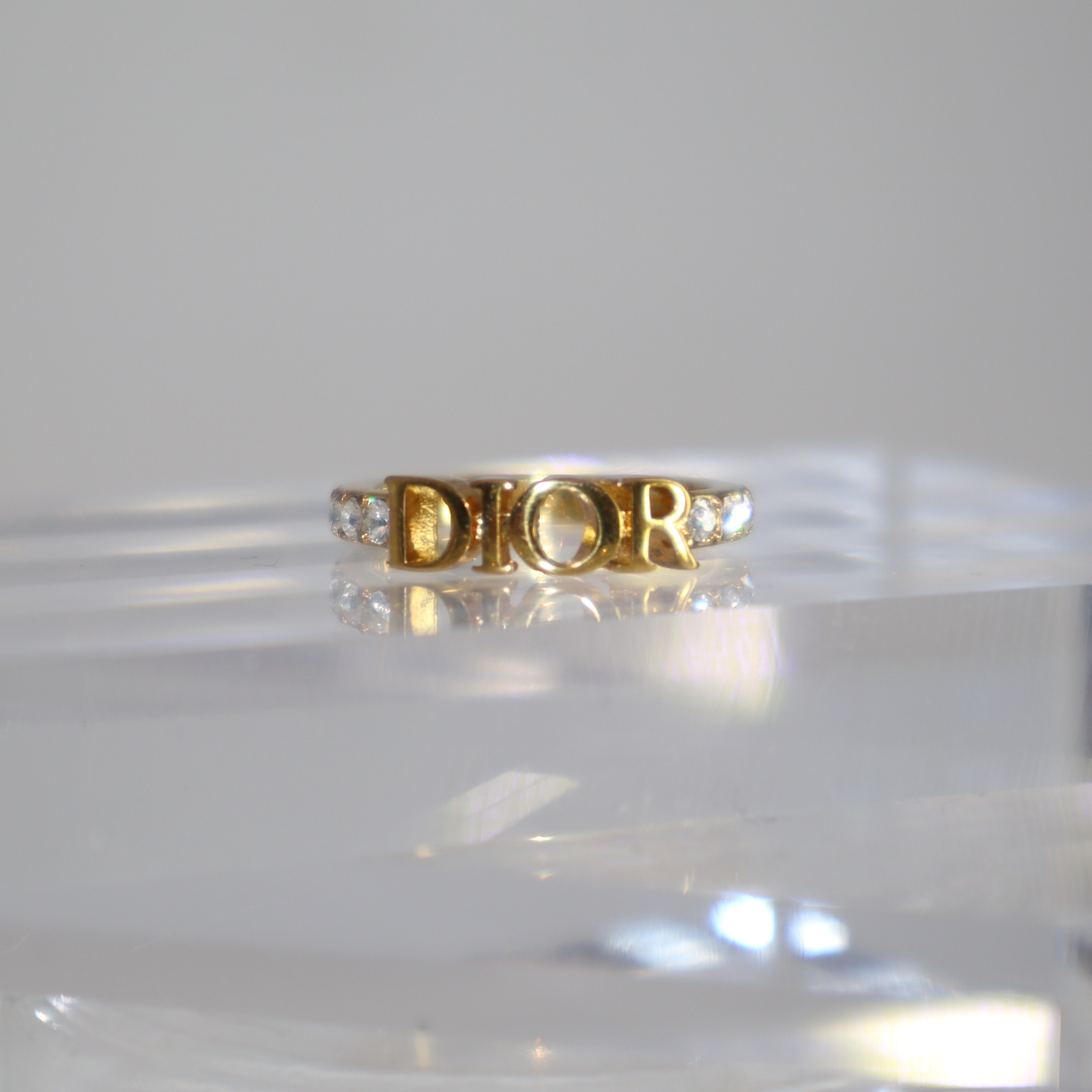 Christian Dior Rhinestone DIOR Logo Ring