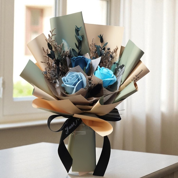 三朵乾燥花香皂花玫瑰花束,桃園花店,幸福禮物,3-stalks-rose dryflower bouquet