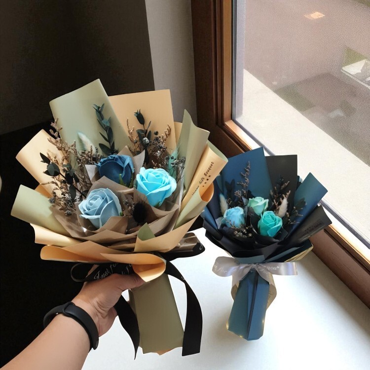 三朵乾燥花香皂花玫瑰花束,桃園花店,幸福禮物,3-stalks-rose dryflower bouquet