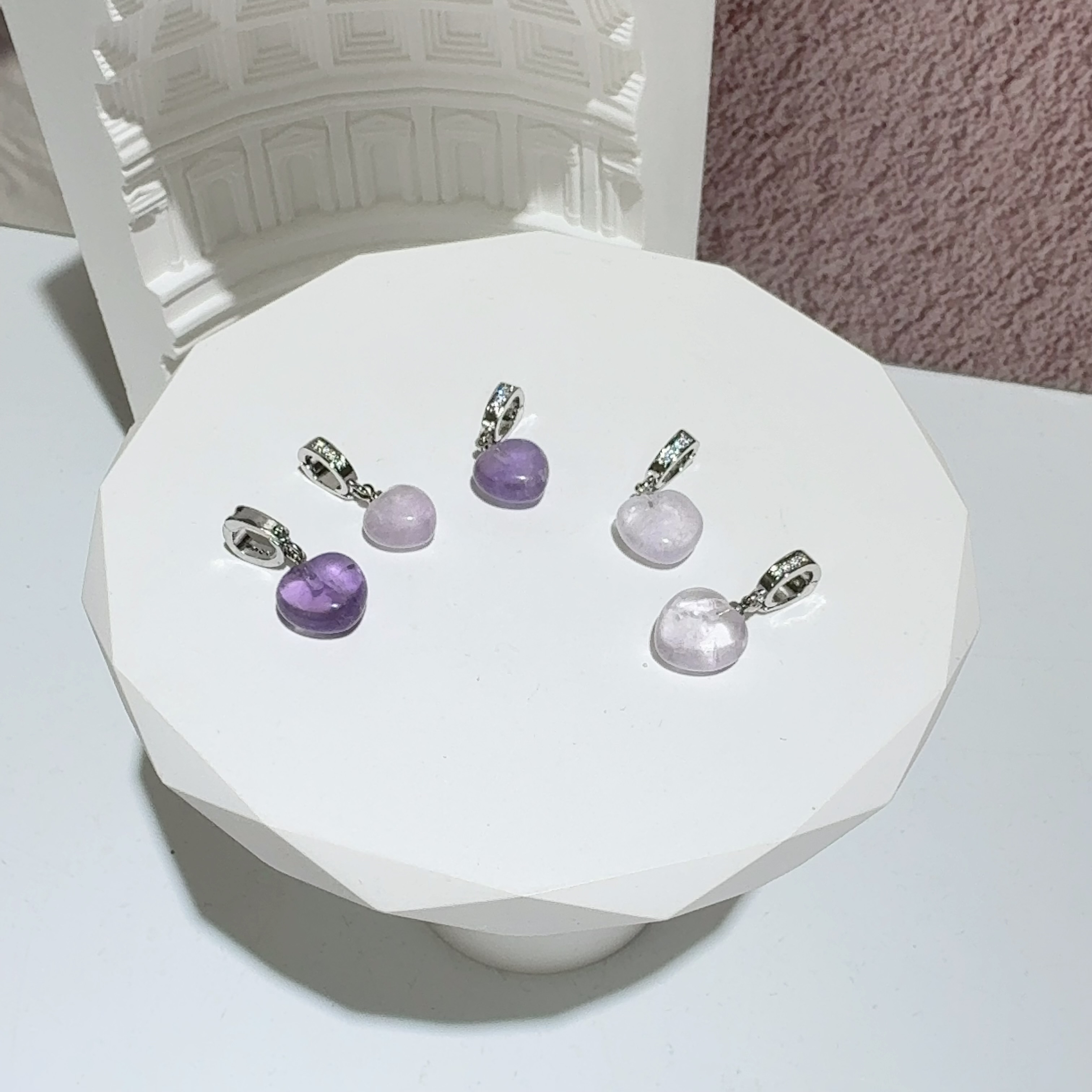 紫水晶心心隨意扣吊墜