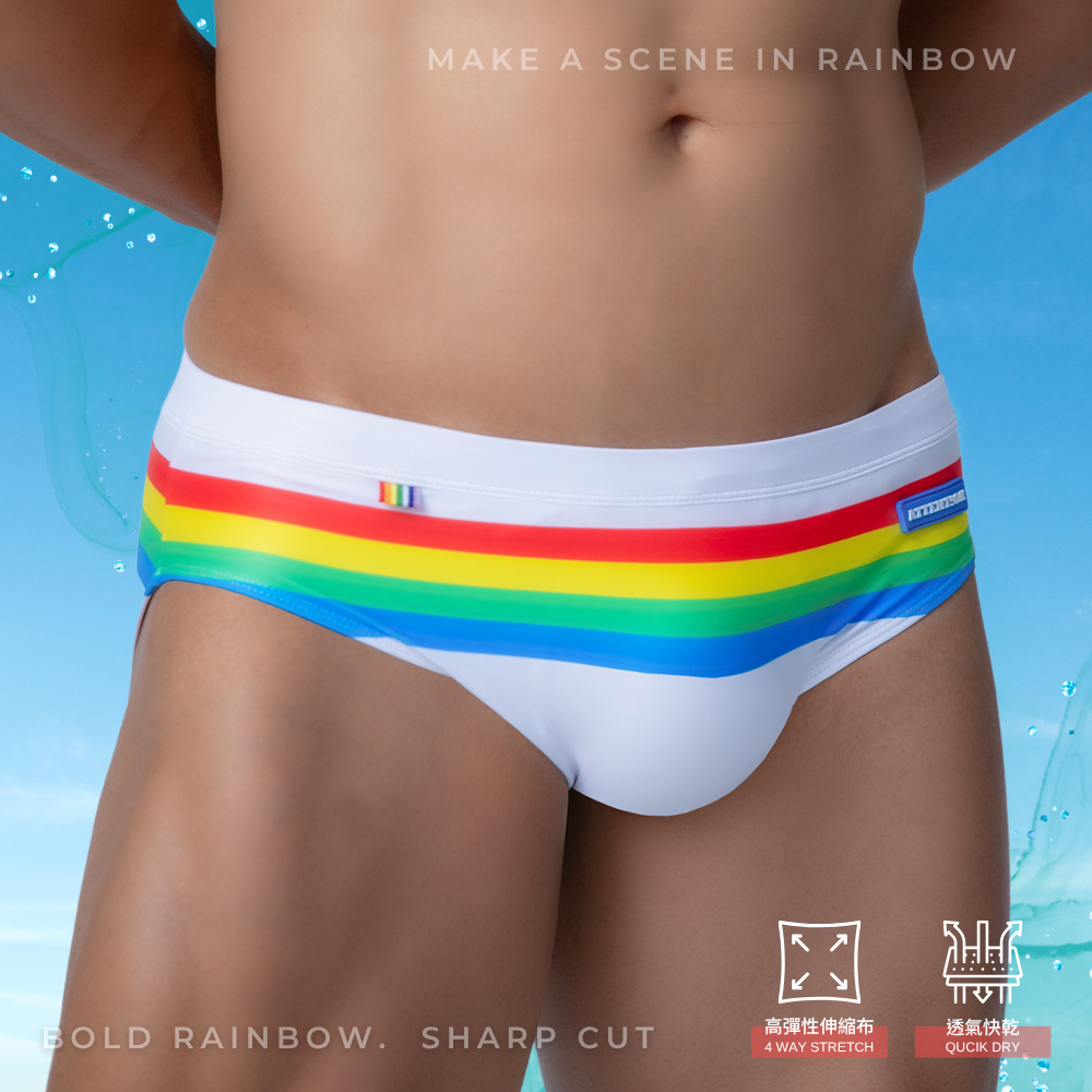 彩虹浪潮三角精綻泳褲【白色】