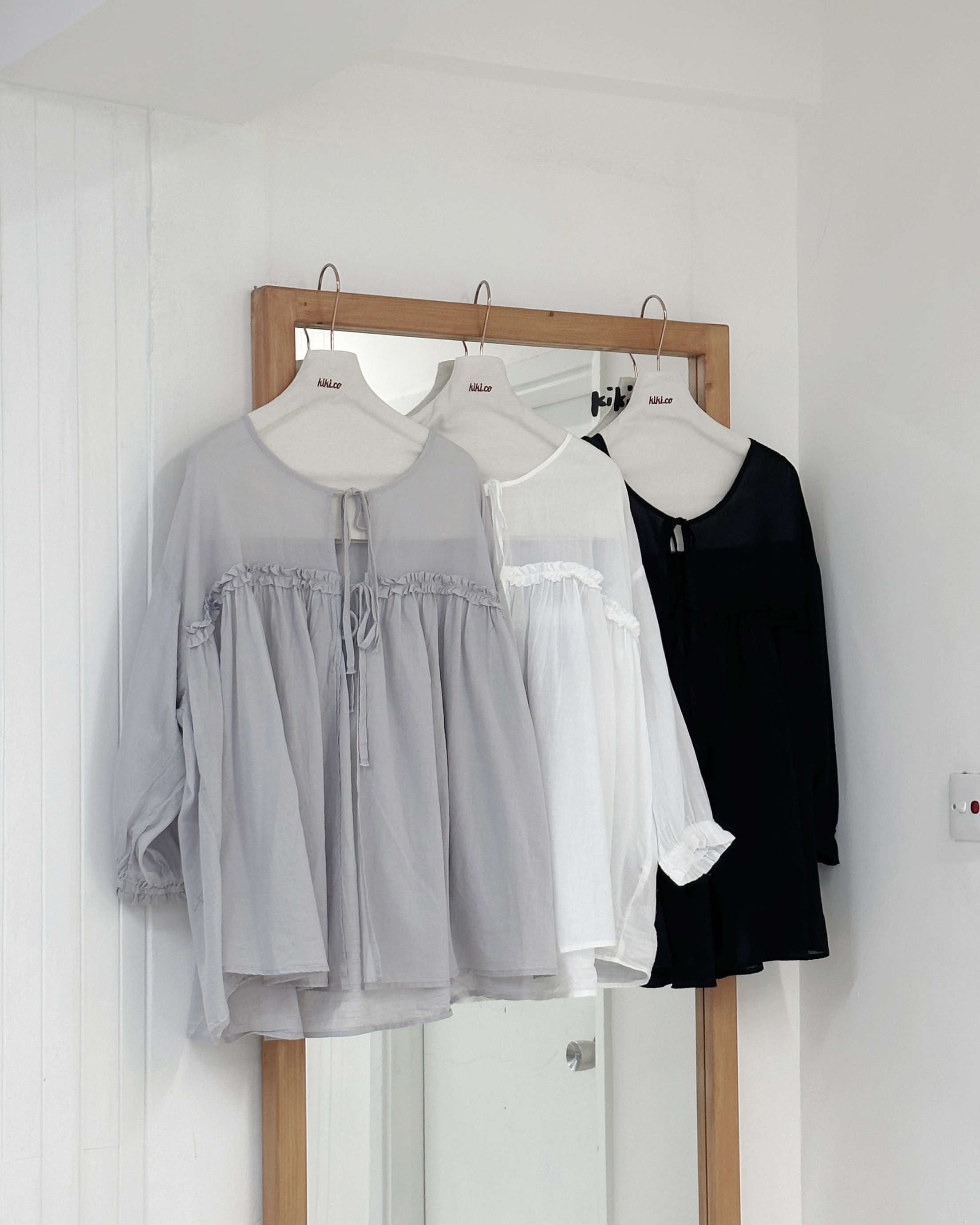 薄棉紗花邊綁結七分袖外搭