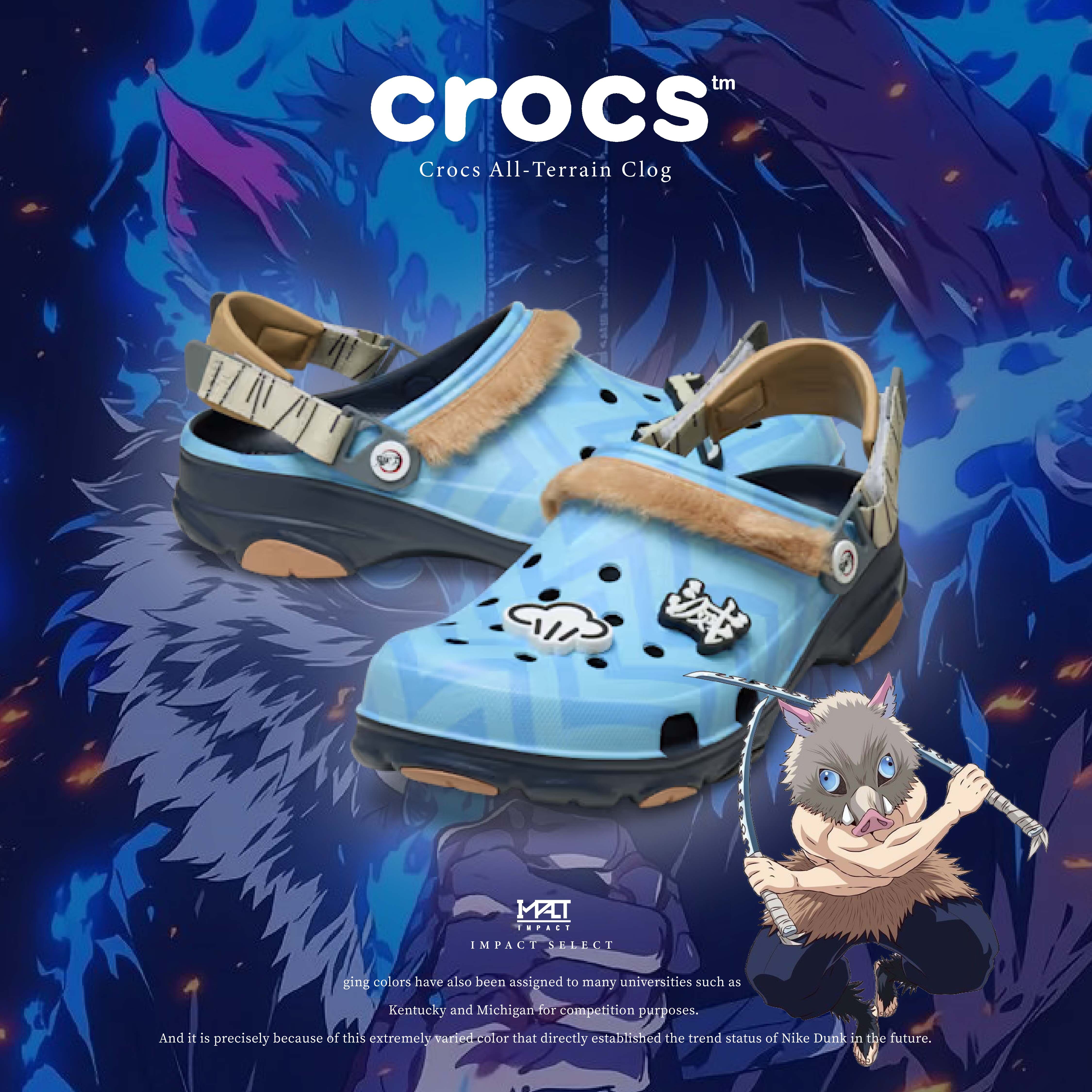 CROCS X 鬼滅之刃 聯名款 All-Terrain Clog 伊之助 藍白 豬突猛進 毛皮 SKU 212432